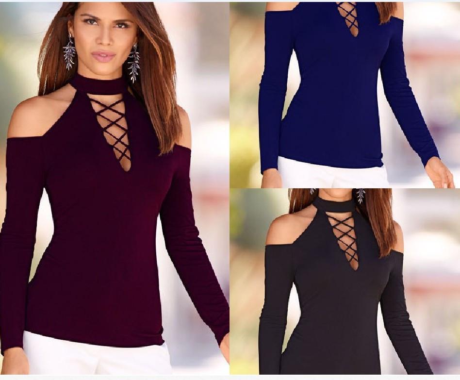BEAR SHOULDER HIGH NECK STRAPS HOLLOW OUT T-SHIRT