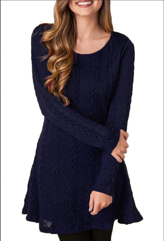 KNITTING ROUND NECK LONG SLEEVE SWEATER WITH PLUS SIZE