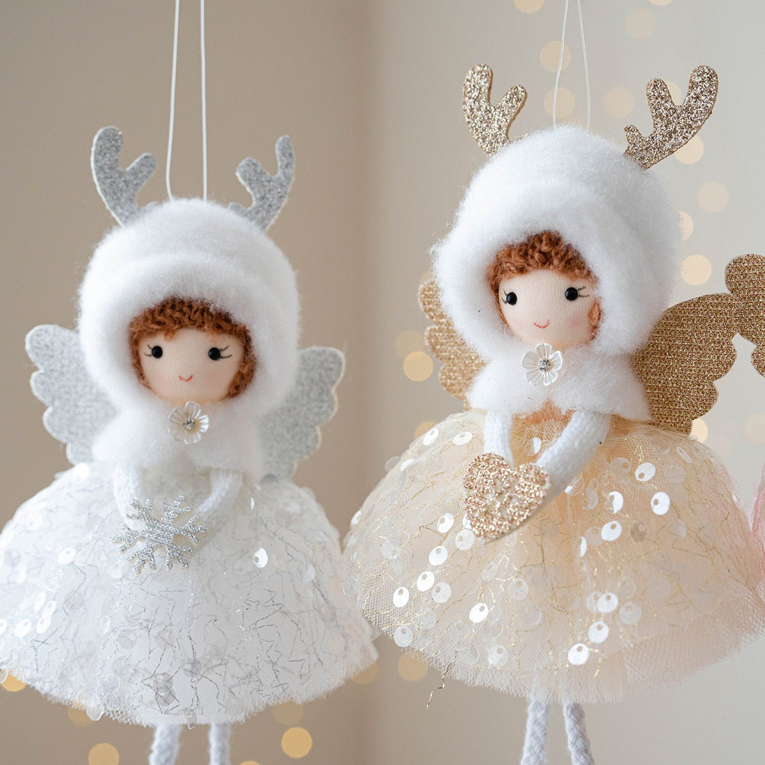 Christmas Decor Mesh Furry Hat Antlers Angel Eyes Girl