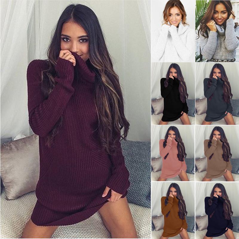 FASHION TURTLE NECK LONG SWEATER DRESS