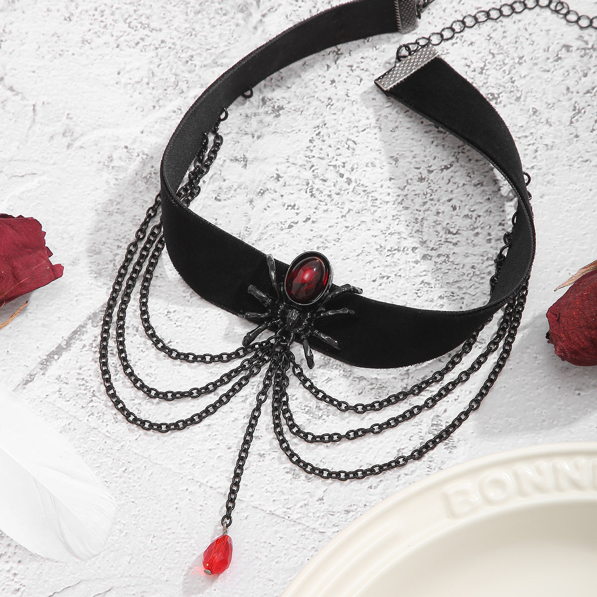 Halloween Blood Gem Choker Necklace For Women Punk Gothic Spider