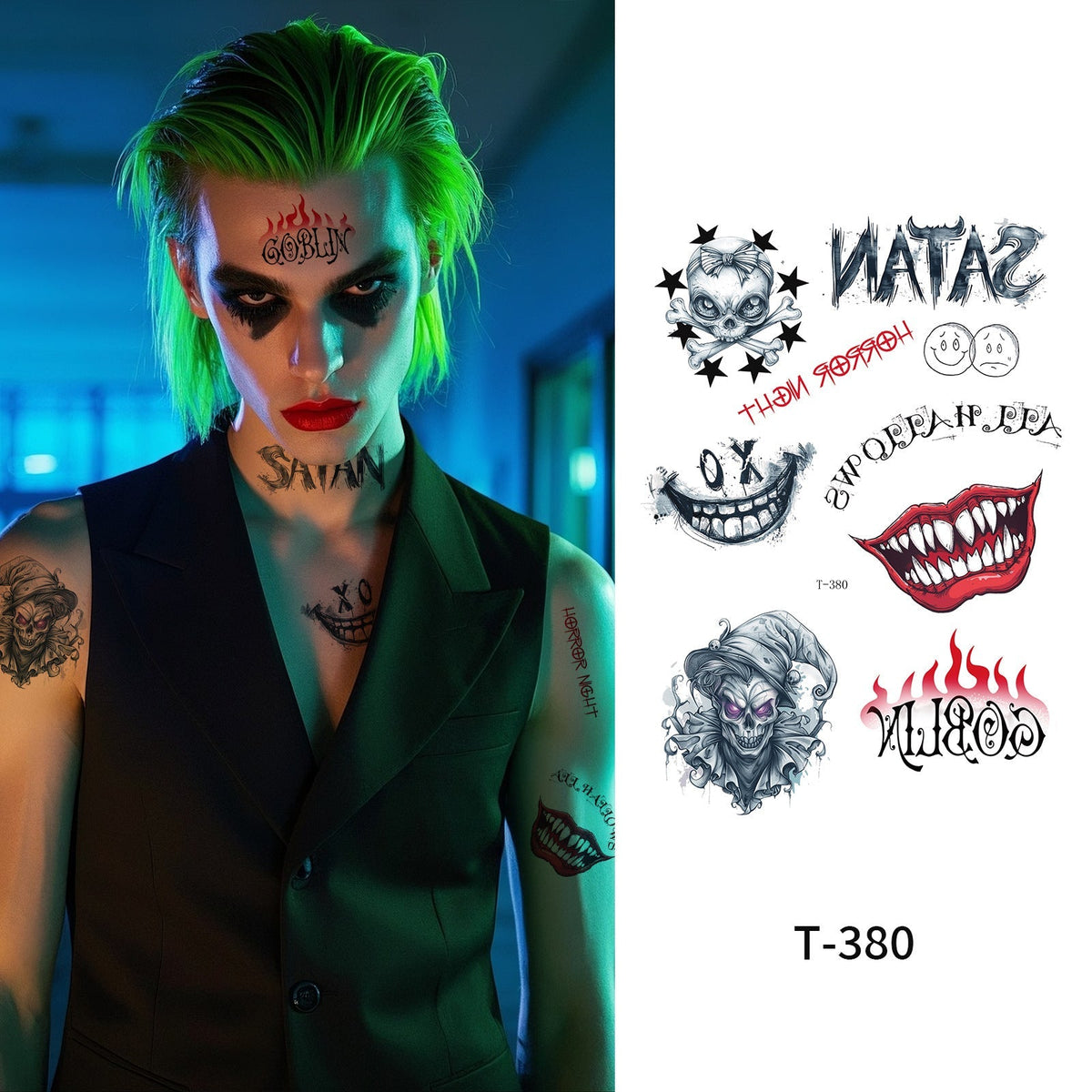 Halloween Joker Face Tattoo Sticker For Girls Party