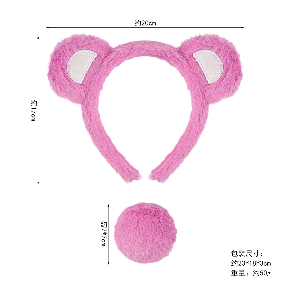 5pcs/Set Halloween Animal Headband Bear Ears Strawberry Bear Plush Nose Set