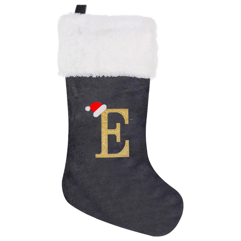 Gray Velvet Embroidered Christmas Stocking
