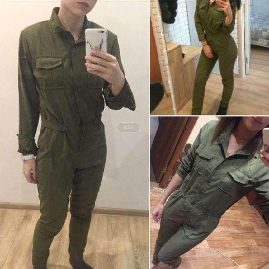 PURE COLOR BUTTON V-NECK LONG SLEEVES KNEE-LENGTH JUMPSUIT