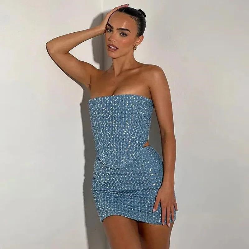 Y2K Sequined Top & Skirt Two Piece Set
