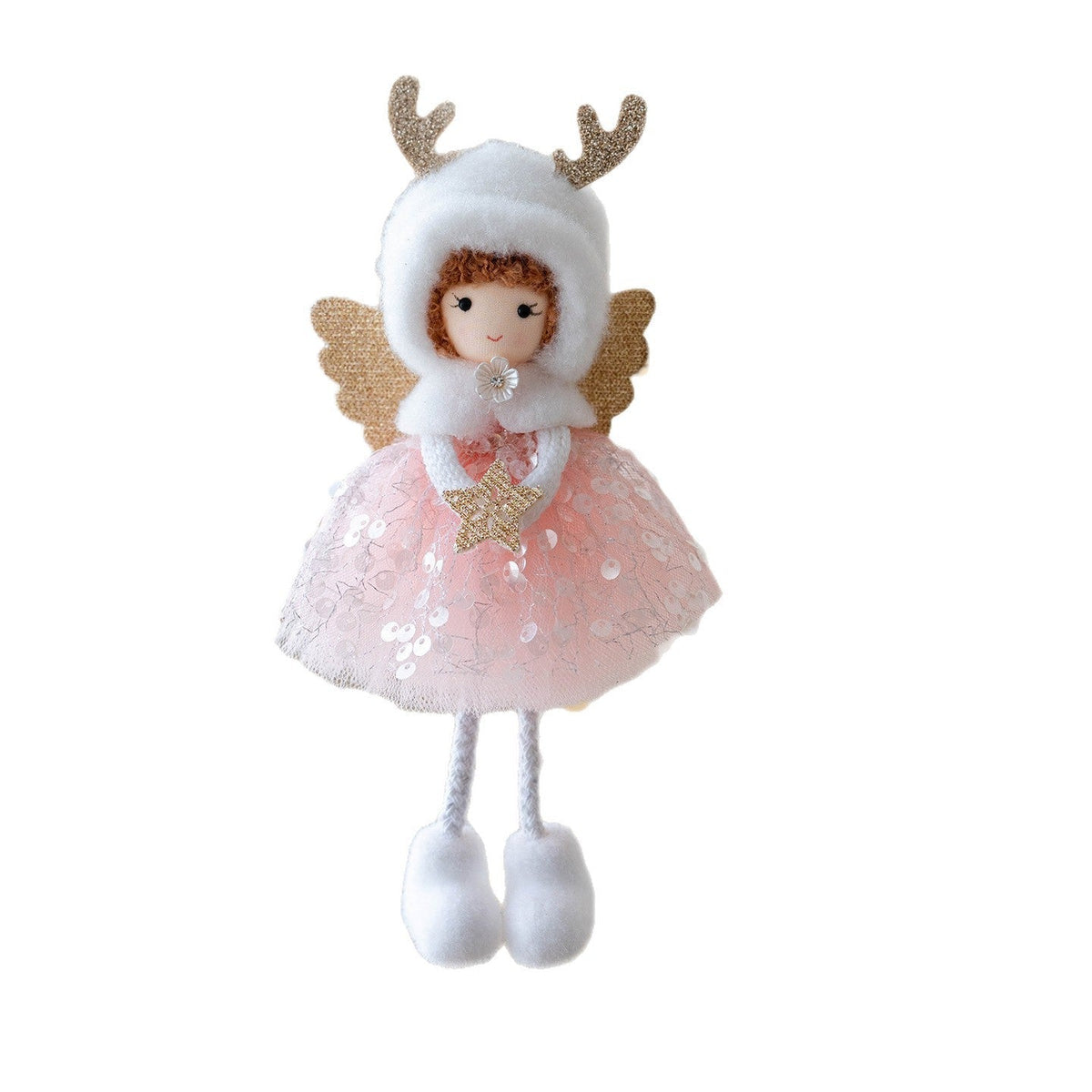 Christmas Decor Mesh Furry Hat Antlers Angel Eyes Girl