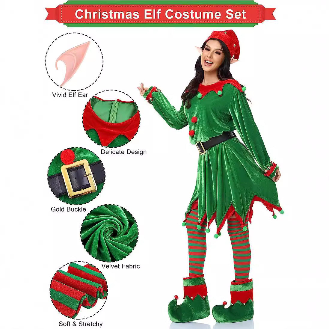 Christmas Elf Costume For Kids Boys Girls Family Matching