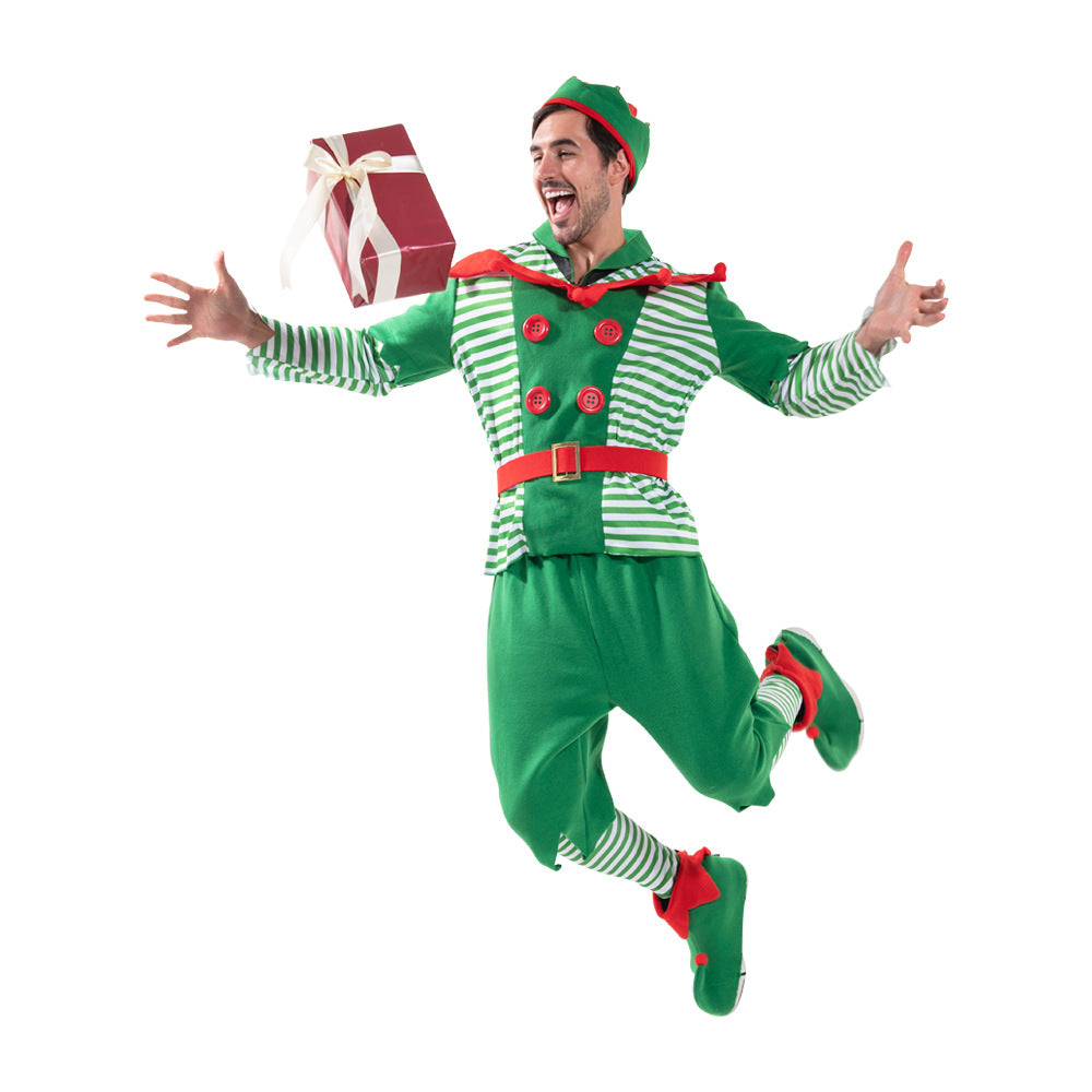 Christmas Elf Costume Men's Striped Party Outfit