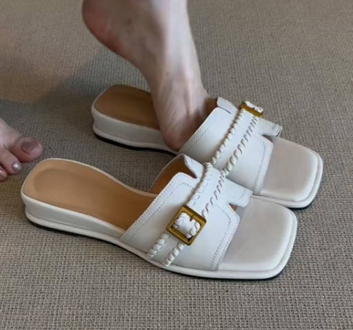 Retro Women Square-Toe Mules Cutout&Breathable Design Sandals