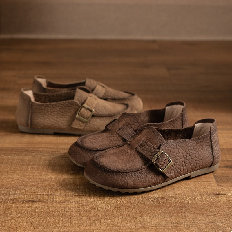 Spring Top Leather Retro Casual Comfortable Soft Sole Flat Shoes