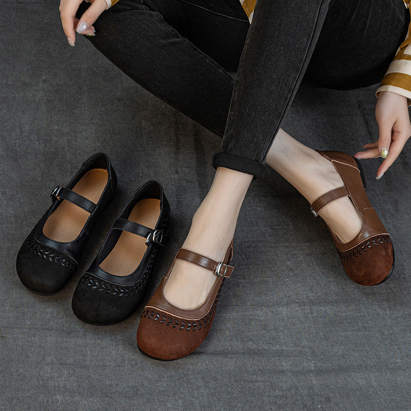 Top Leather Vintage Patchwork Sueded One Straped Soft Sole Flats