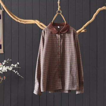 Spring Classic Cotton Versatile Patchwork Plaid Slim Shirt