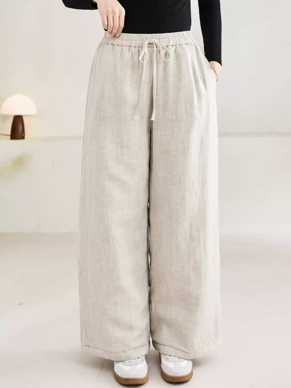 Winter Retro Ramie Washed Double-Face Cotton-In Slim Warm Pants