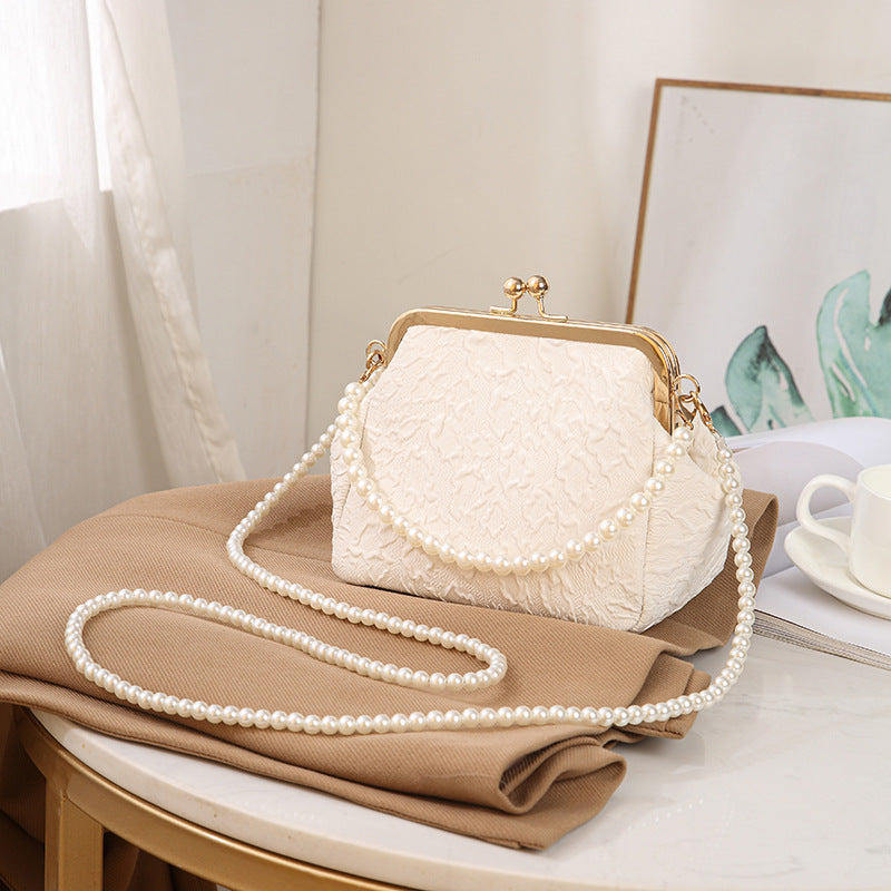 Elegant Mini Crinkled Shell Bag Pearl Clutch Bag