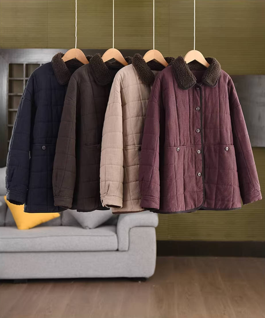 Winter Retro Linen Cotton-In Lapel Patchwork Warm Thick Coat