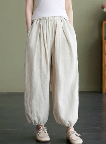Spring Loose Casual Cotton Linen Solid Color Lantern Harem Pants