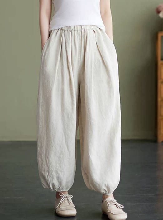 Spring Loose Casual Cotton Linen Solid Color Lantern Harem Pants