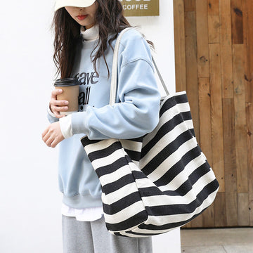 Casual Canvas Striped Stylish Soft Plus Size Tote Bag