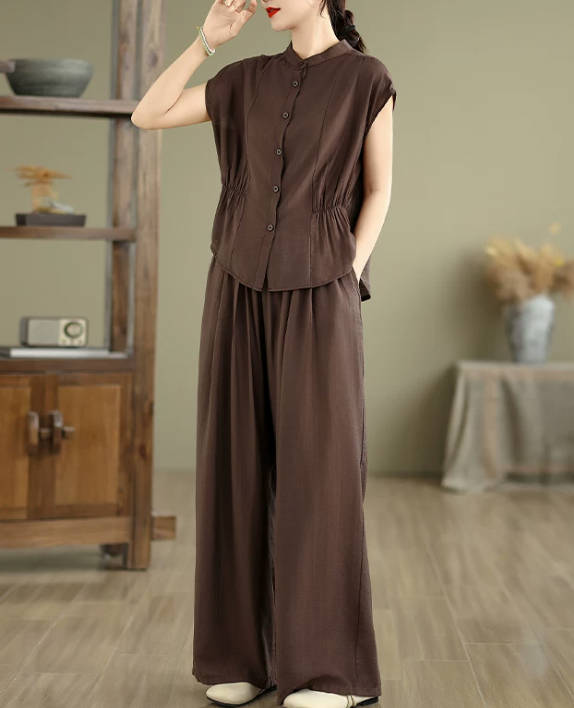 Summer Casual Cotton Elegant Short-Sleeve Wide-Leg Pants Set