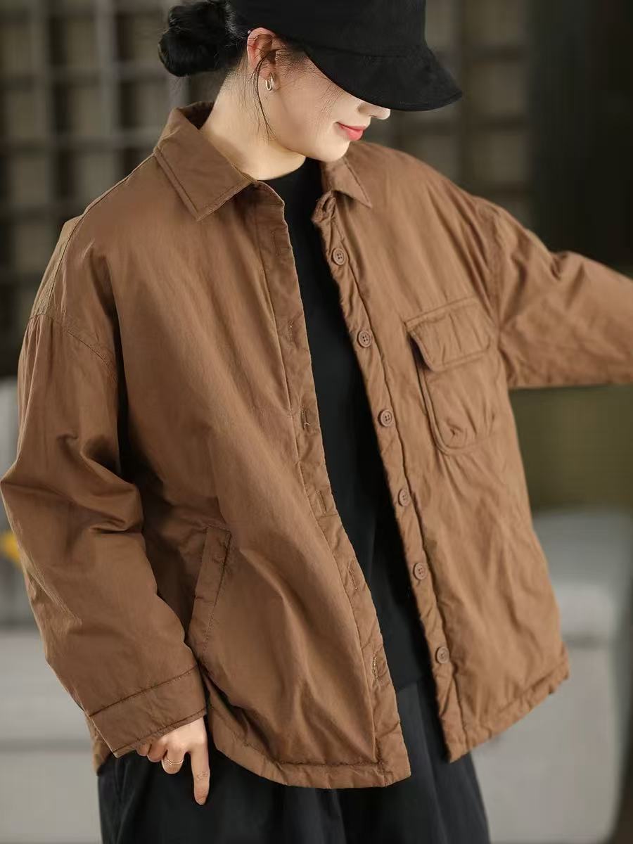 Winter Casual Cotton Solid Color Cotton-In Warm Thick Shirt Coat