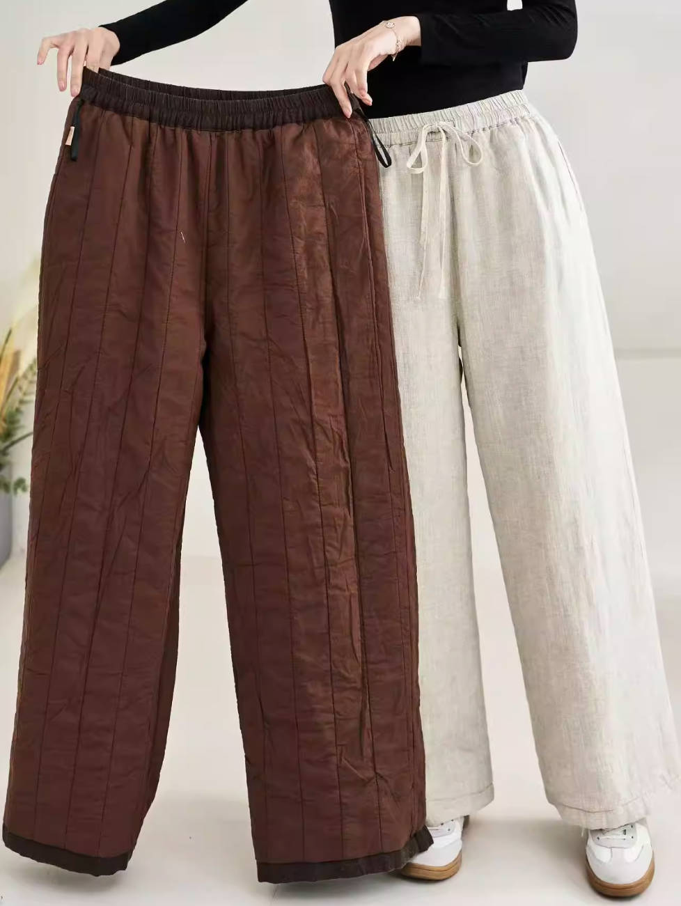 Winter Retro Ramie Washed Double-Face Cotton-In Slim Warm Pants