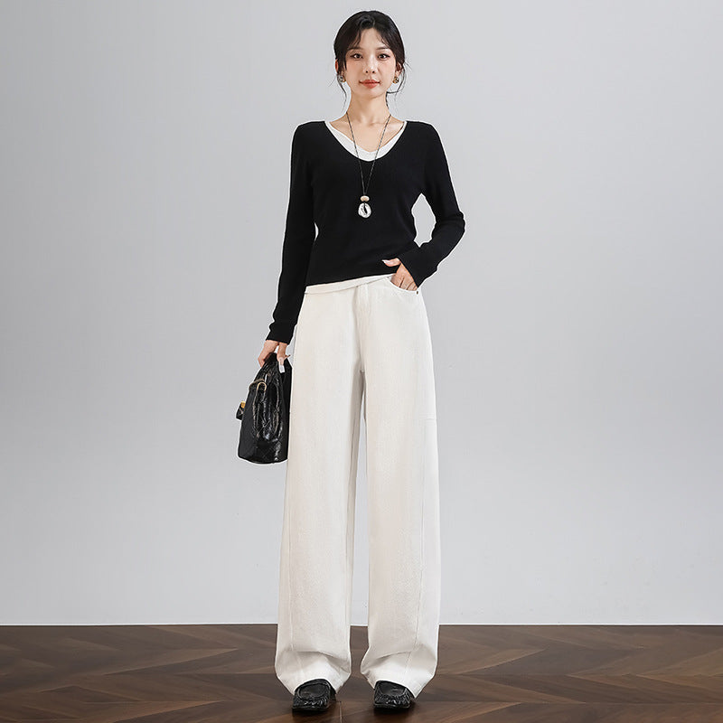 Cotton Casual Solid Color Loose Straight Elastic Waist Pants
