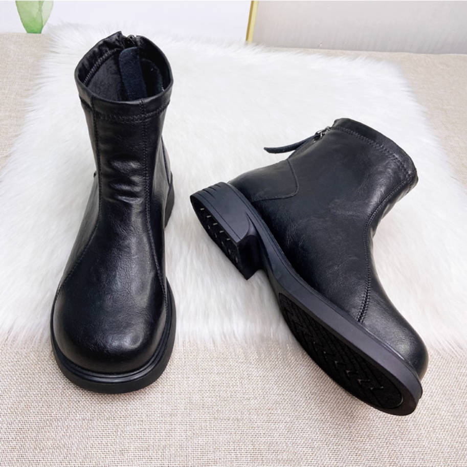 Winter Leather Wide Toe Black Soft Sole Comfortable Plush Boots