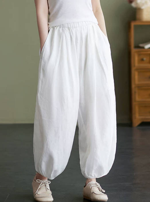 Spring Loose Casual Cotton Linen Solid Color Lantern Harem Pants
