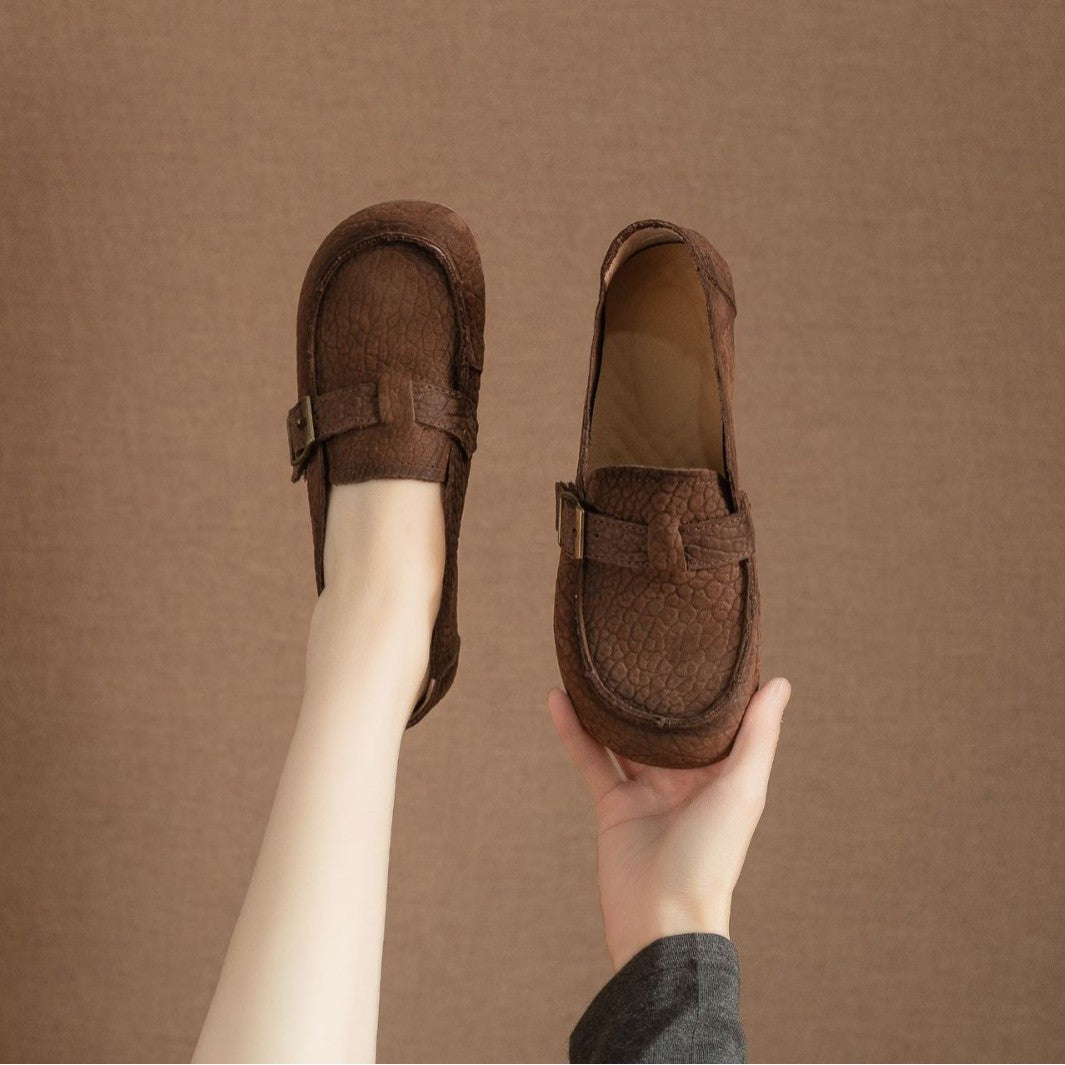Spring Top Leather Retro Casual Comfortable Soft Sole Flat Shoes