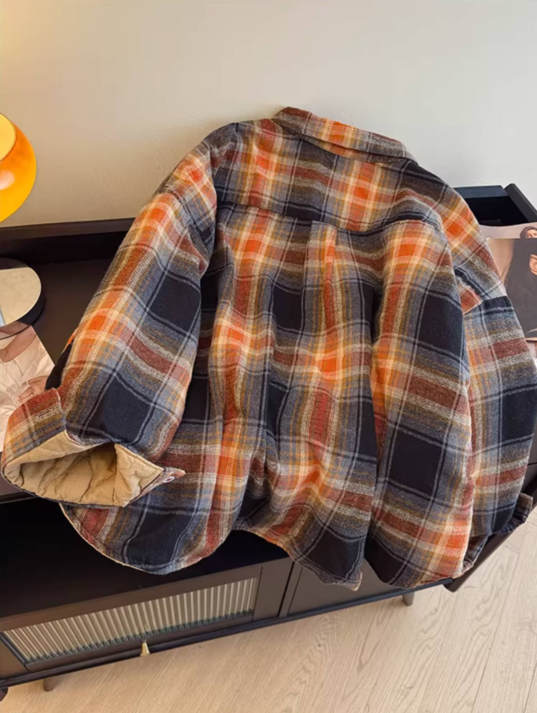 Classic Plaid Retro Cotton Warm Cotton-In Loose Casual Coat