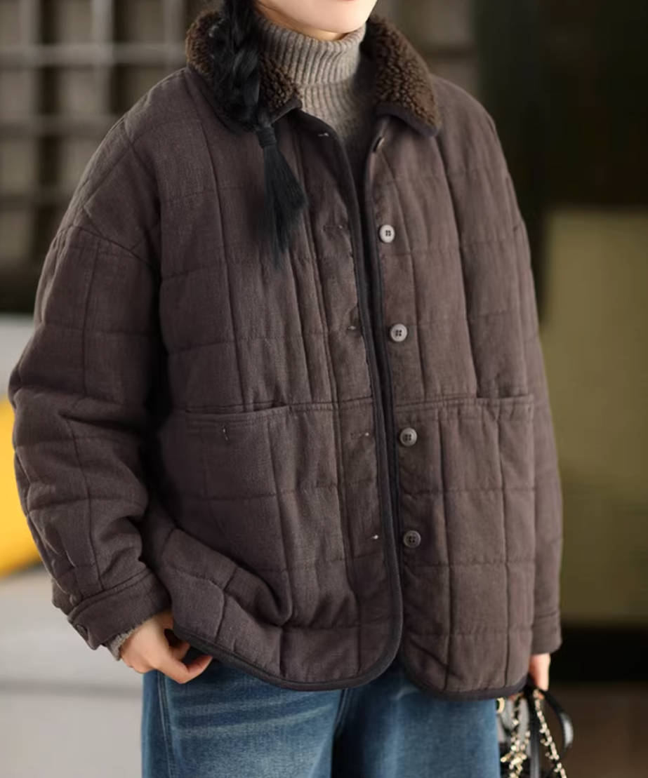 Winter Retro Linen Cotton-In Lapel Patchwork Warm Thick Coat
