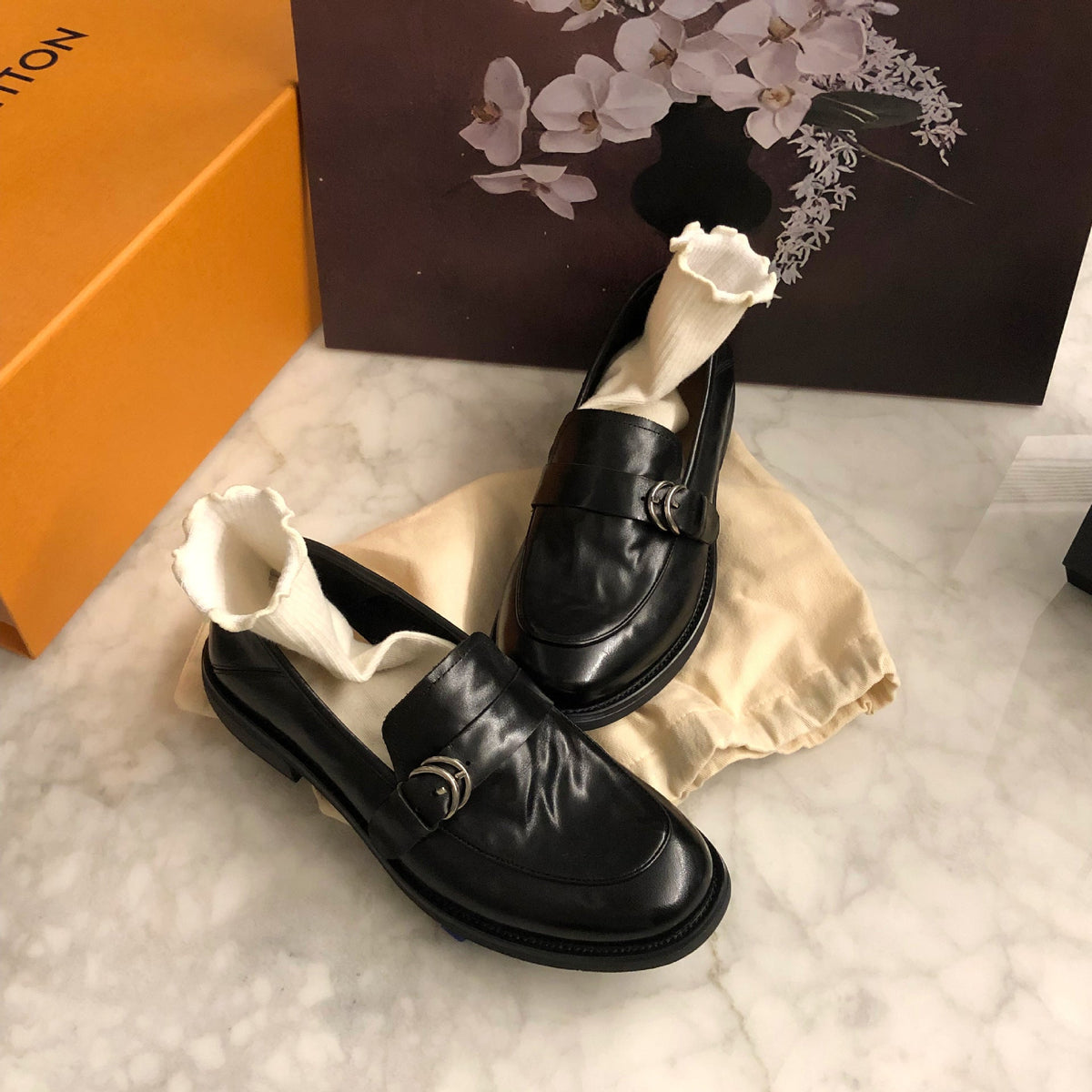 Retro Top Leather Soft  Sole Shallow Loafer Chunky Shoes