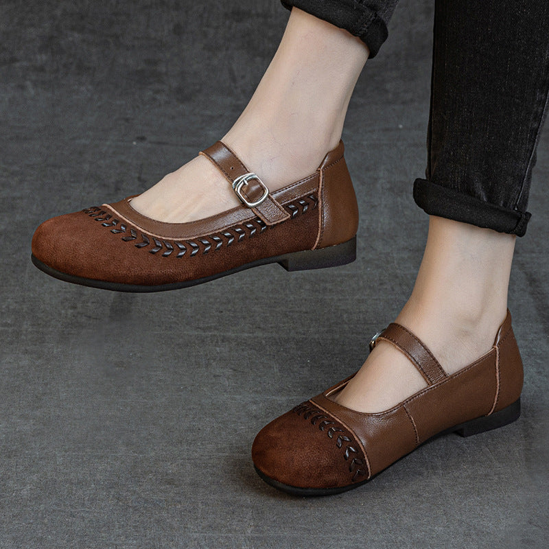 Top Leather Vintage Patchwork Sueded One Straped Soft Sole Flats