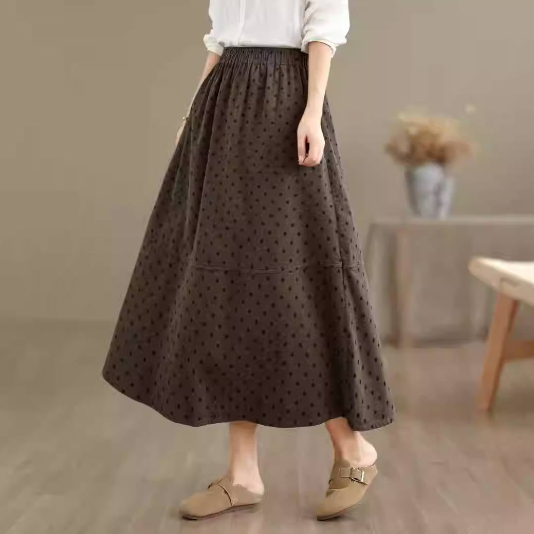 Retro Spring Cotton Elastic Waist A-Line Loose Versatile Elegant Skirt