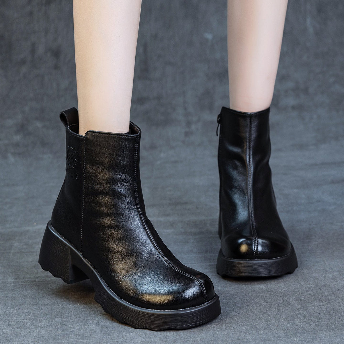Winter Retro Genuine Leather Casual Plush Chunky Ankle Boots