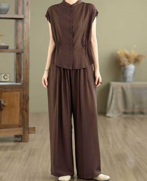 Summer Casual Cotton Elegant Short-Sleeve Wide-Leg Pants Set