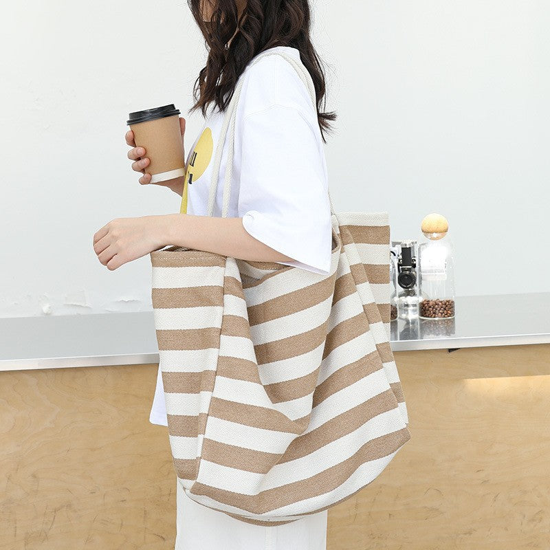 Casual Canvas Striped Stylish Soft Plus Size Tote Bag