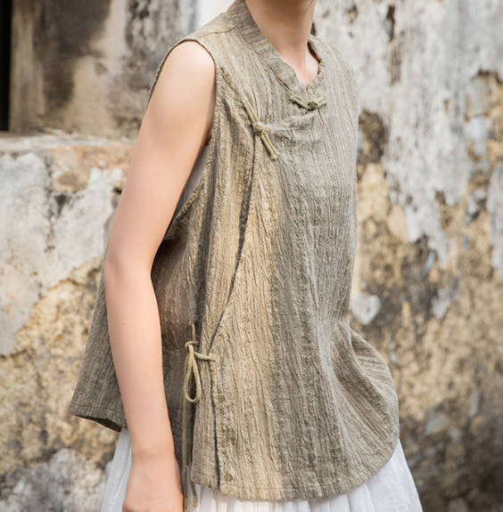 Vintage Women Vest Loose Thin Linen Sleeveless Ethnic Asymmetric Vest