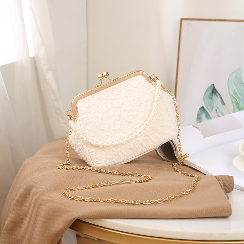 Elegant Mini Crinkled Shell Bag Pearl Clutch Bag