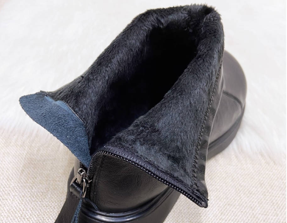 Winter Leather Wide Toe Black Soft Sole Comfortable Plush Boots