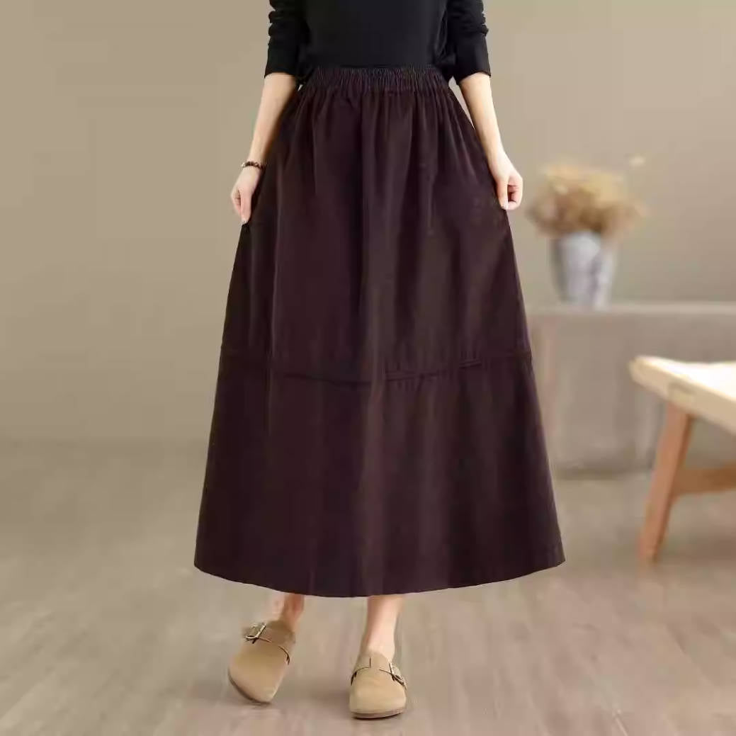 Retro Spring Cotton Elastic Waist A-Line Loose Versatile Elegant Skirt