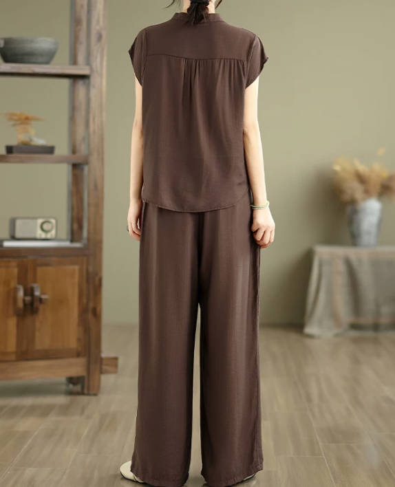 Summer Casual Cotton Elegant Short-Sleeve Wide-Leg Pants Set