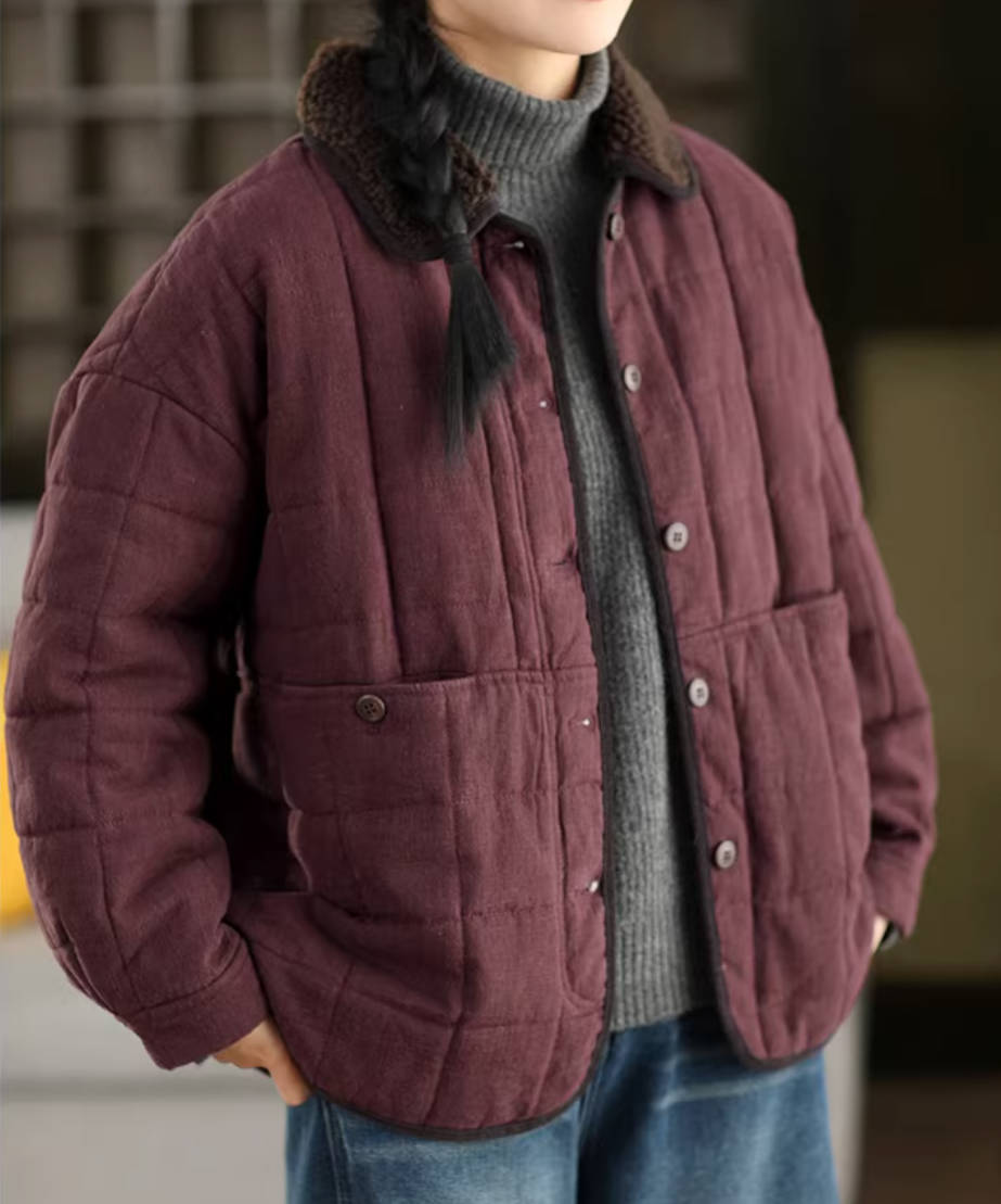 Winter Retro Linen Cotton-In Lapel Patchwork Warm Thick Coat