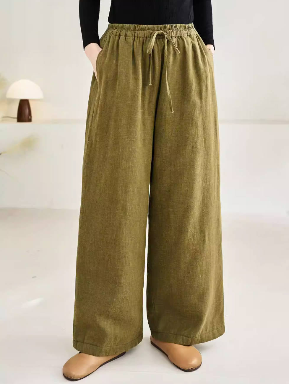 Winter Retro Ramie Washed Double-Face Cotton-In Slim Warm Pants