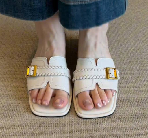 Retro Women Square-Toe Mules Cutout&Breathable Design Sandals