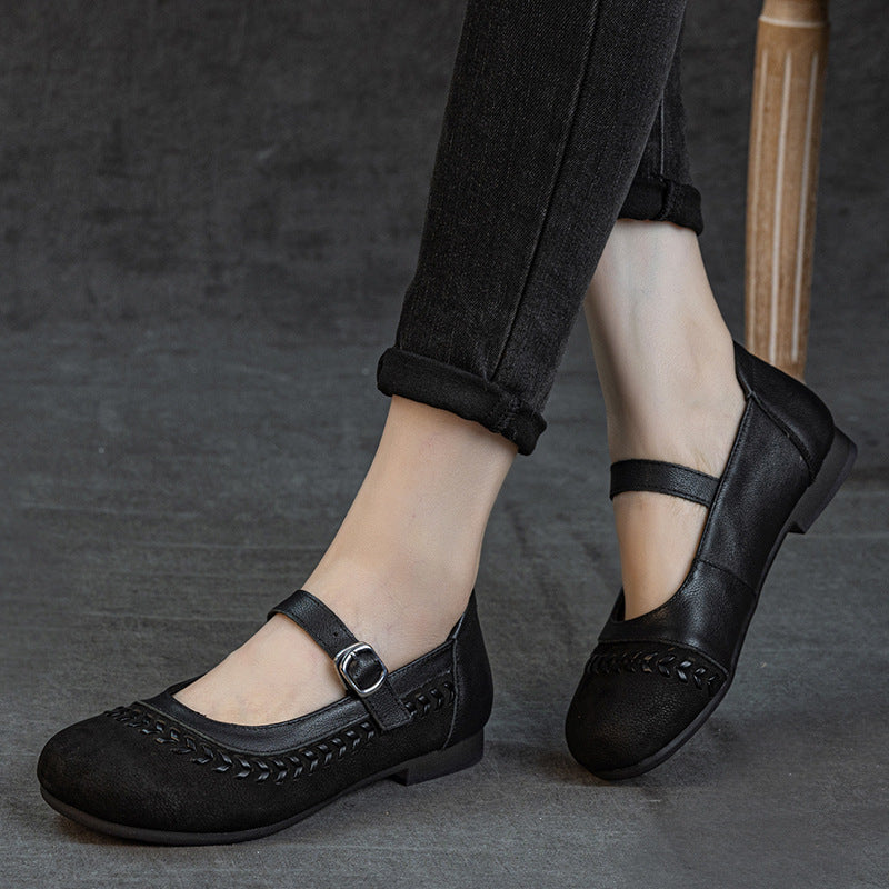 Top Leather Vintage Patchwork Sueded One Straped Soft Sole Flats