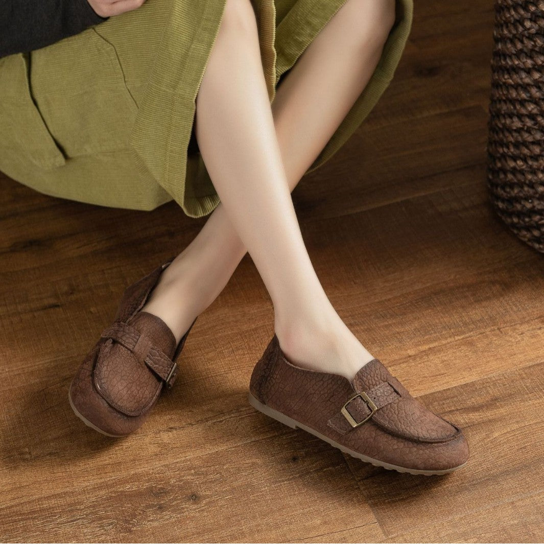 Spring Top Leather Retro Casual Comfortable Soft Sole Flat Shoes