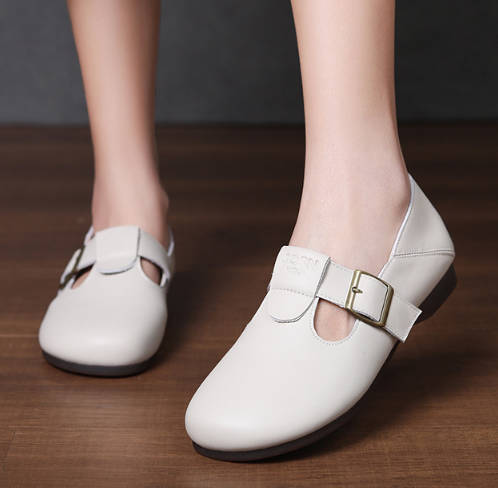 Spring Retro Soft Sole Leather Round Toe Buckle Birkenstock-style Flats