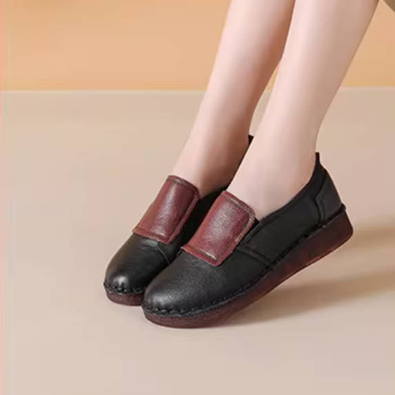 Spring Cowhide Patchwork Casual Slip-On Soft Sole Shoes